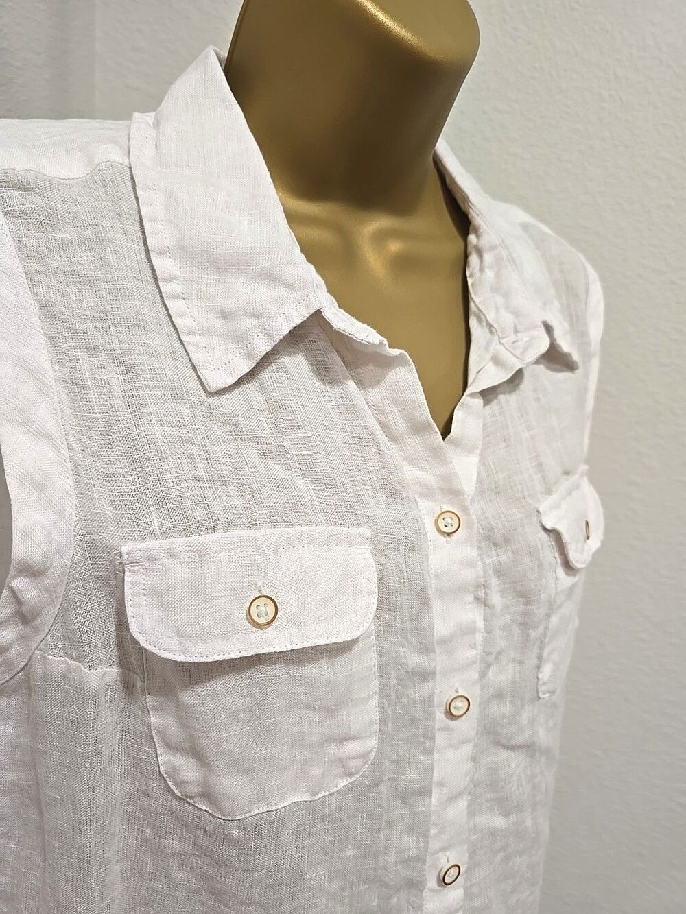 Orvis White Linen Button Top Womens M Sleeveless Scandi Minimalist Coastal Basic